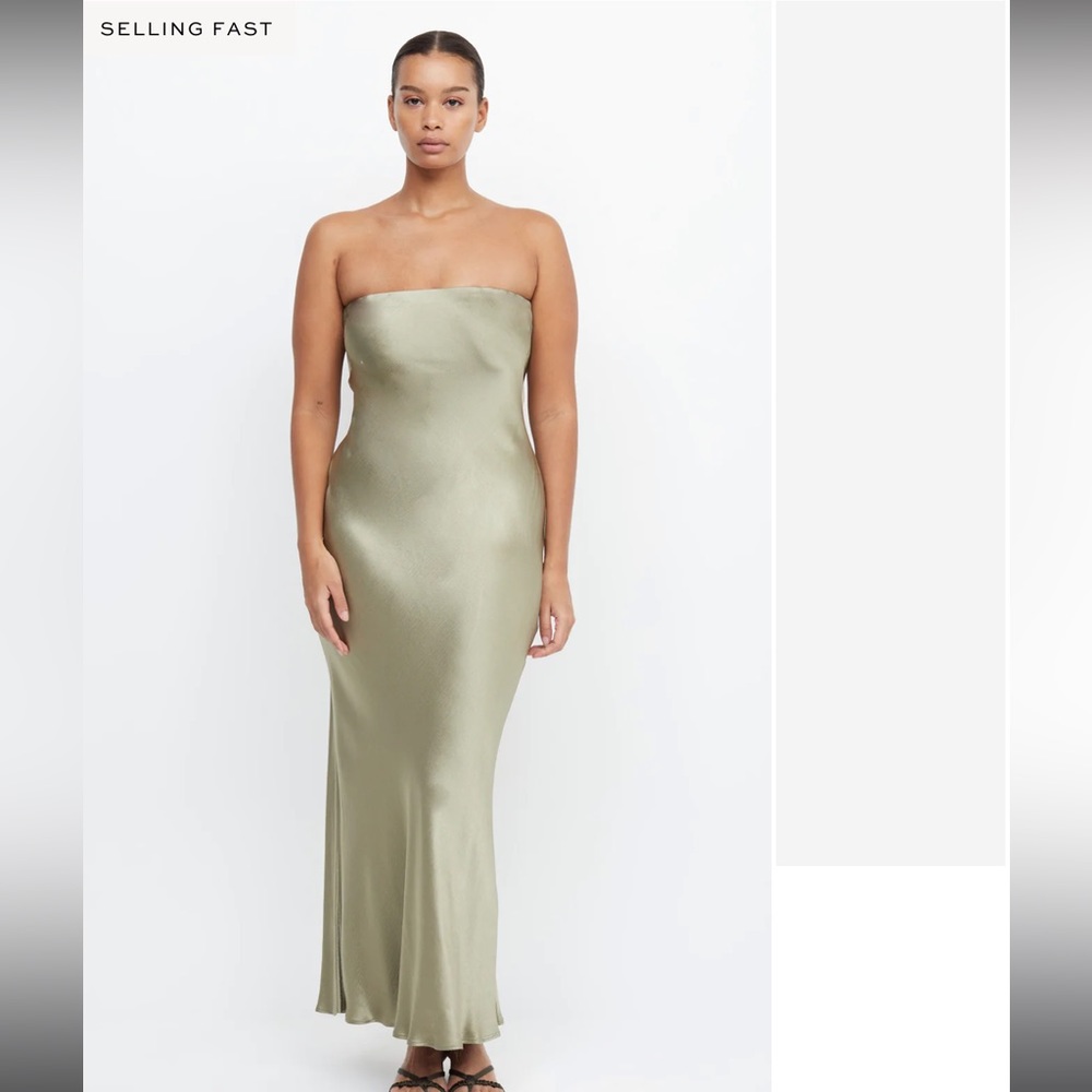 Bec & Bridge Strapless Satin Dress in Sage